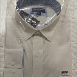 Johnston & Murphy Cream Dress Shirt with Blue Accents